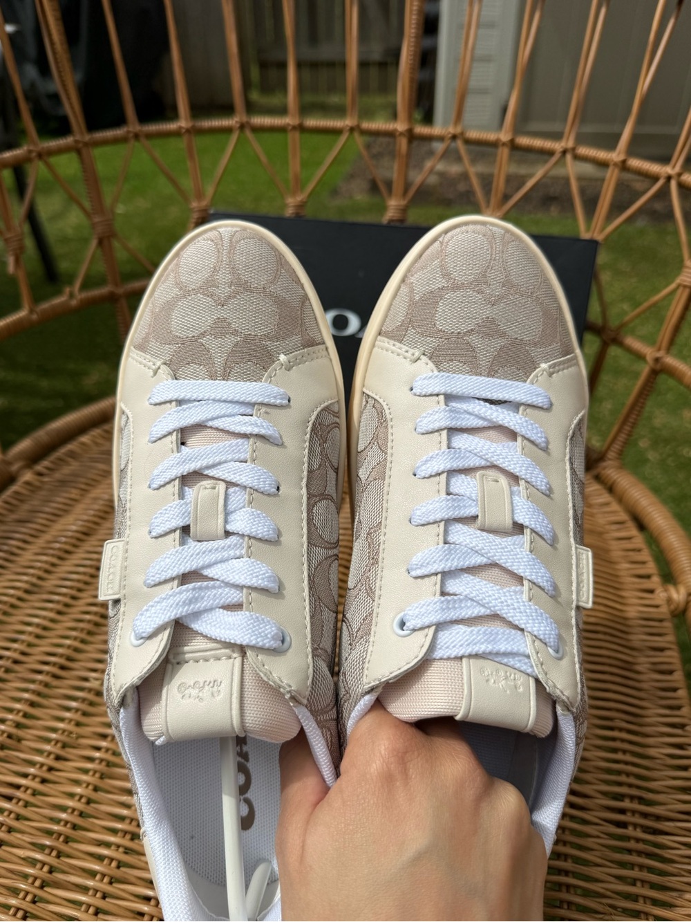 Coach Beige and Cream Signature Low-Top Sneakers - Picture 4 of 13